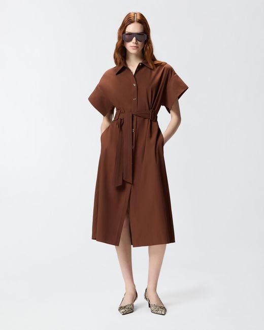 Pinko Brown Midi Shirt Dress With Belt