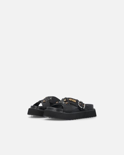 Pinko White Woven Nappa Leather Slip-On Sandals With Metallic Rings