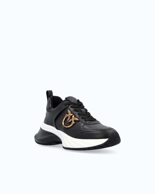 Pinko White Ariel Leather-Effect Sneakers With Mirror Detailing