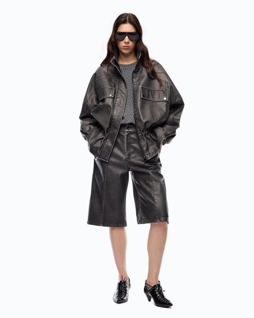 Pinko Gray Vintage-Effect Canvas Bermuda Shorts