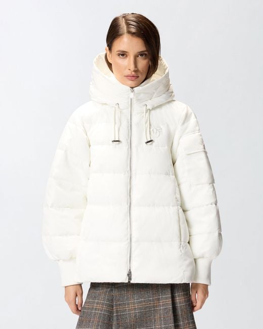 Pinko White Technical Canvas Jacket With Hood