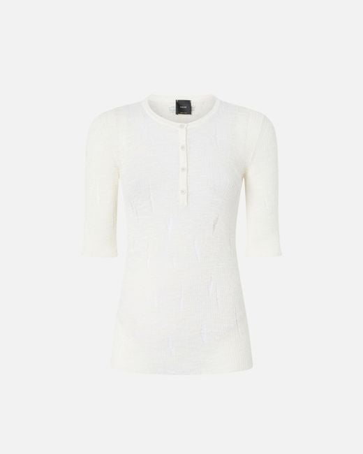 Pinko White Lightweight Ribbed Henley Sweater With Rips