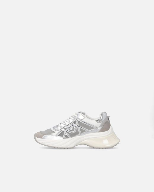 Pinko White Sneakers With Laminated Inserts And Love Birds Logo