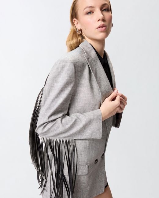 Pinko Gray Double-Breasted Jacket With Fringing