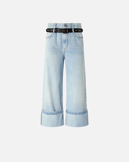 Pinko Blue Cropped Jeans With Leather Belt