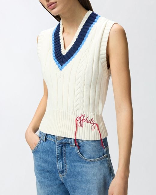 Pinko Blue Varsity-style Knit Vest With Embroidery