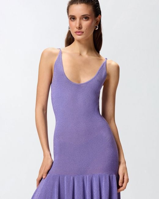 Pinko Purple Mini Dress With Shoulder Straps And Pleats