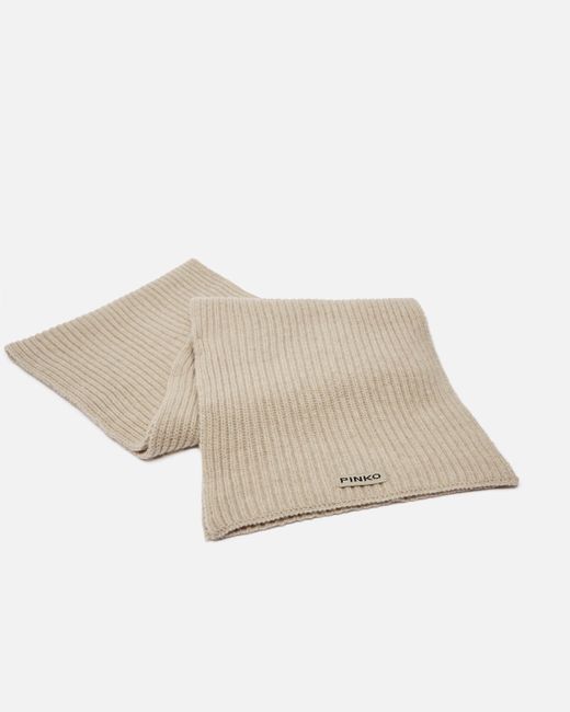 Pinko Natural Ribbed Wool And Cashmere Scarf