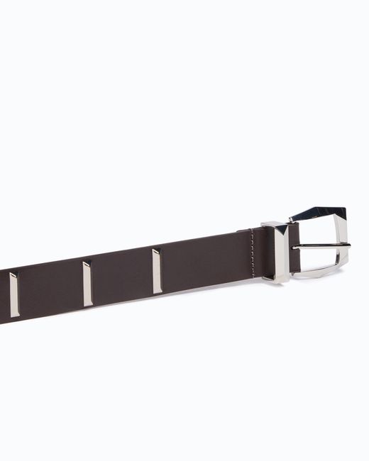 Pinko White Leather Belt With Rectangular Studs, 3 Cm