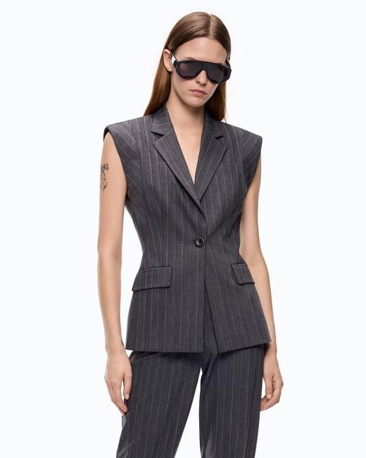 Pinko Gray Pinstriped Wool-Blend Vest