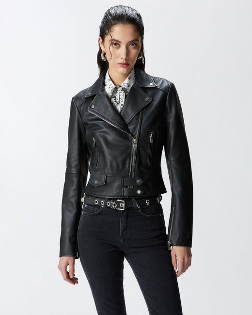 Pinko Black Short Zipped Nappa Leather Biker Jacket