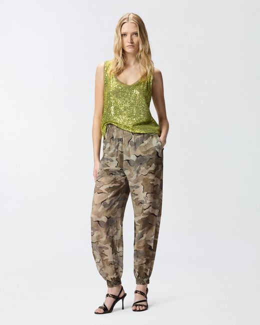 Pinko Natural Camouflage Balloon-Fit Trousers With High Waist