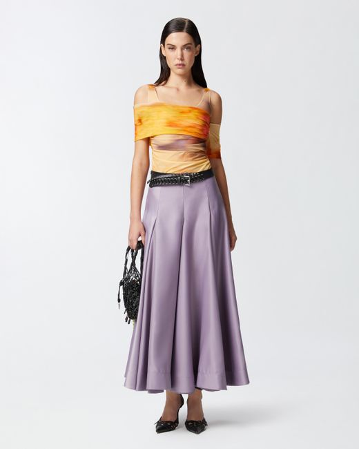 Pinko Purple Elegant Pleated Skirt In Glossy Duchesse