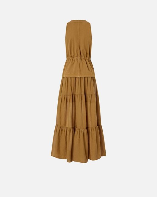 Pinko Natural Long Cotton Dress With Flounce And Ribbons