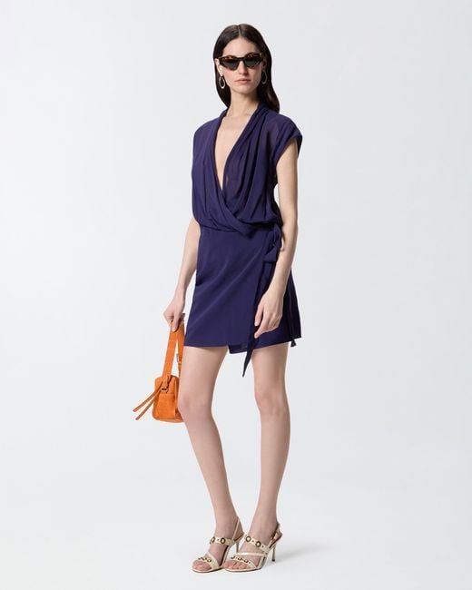 Pinko Blue Short Wrap Dress With Sheer Details