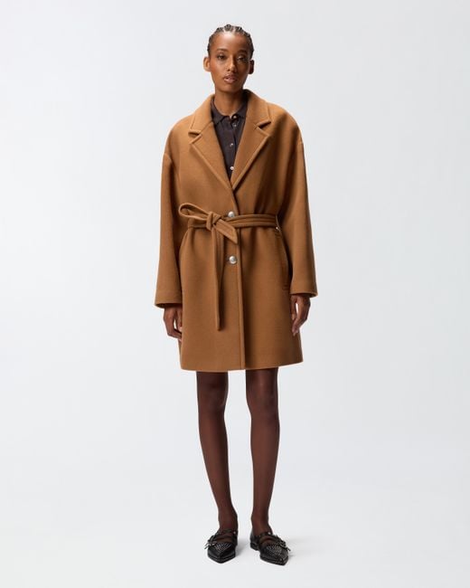 Pinko Brown Single-breasted Wool-blend Cloth Coat