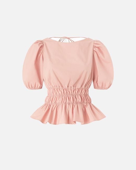 Pinko Pink Cropped Top With Ruffles And Open Back
