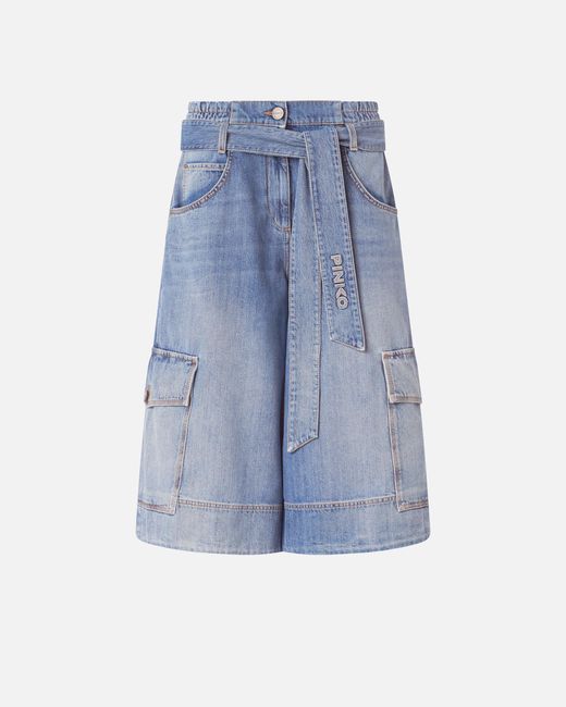 Pinko Blue Denim Utility Bermuda Shorts With Belt
