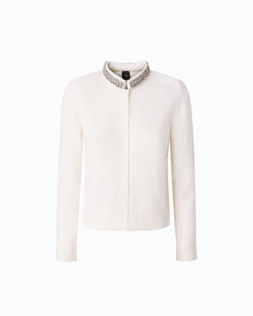 Pinko White Cardigan With Jewel Collar