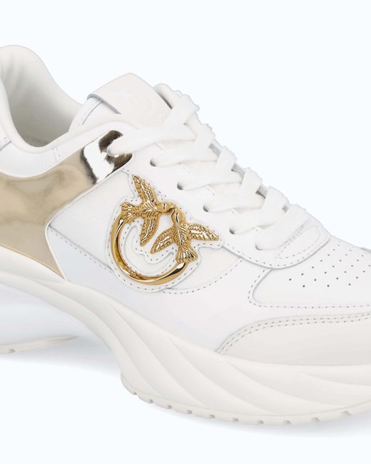Pinko White Ariel Leather-Effect Sneakers With Mirror Detailing
