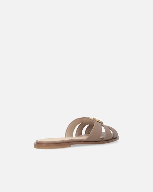Pinko White Leather Slip-On Sandals With Love Birds Logo