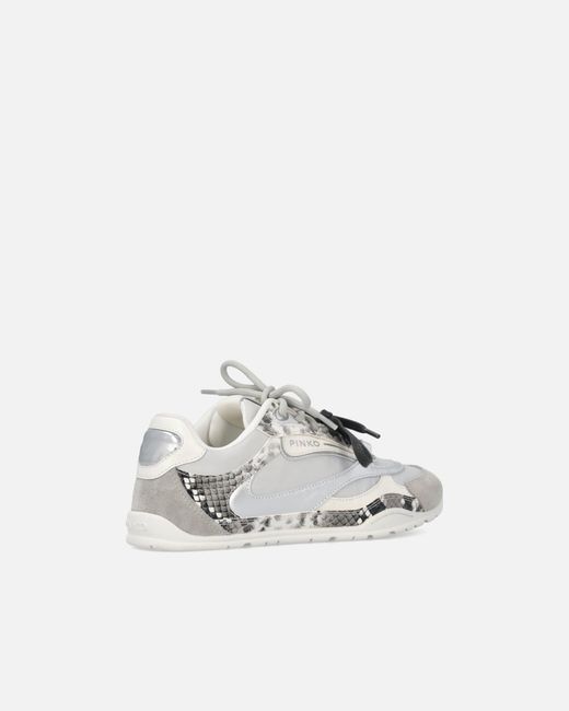 Pinko White Python-Print Sneakers With Double Laces