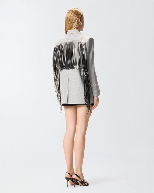 Pinko Gray Double-Breasted Jacket With Fringing