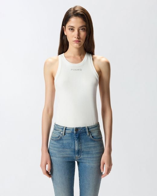 Pinko White Ribbed Vest Top