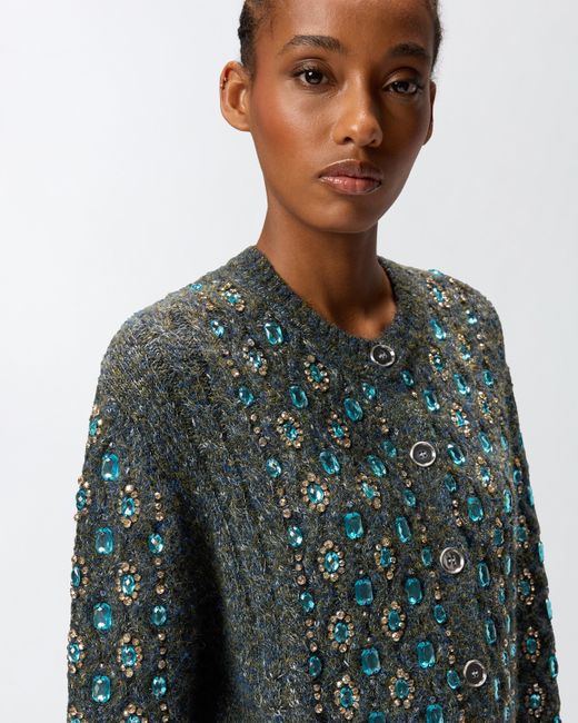 Pinko Green Cardigan With Jewel Embroidery