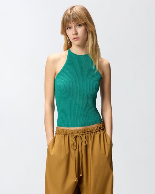 Pinko Green Off-The-Shoulder Top With Neck Fastening