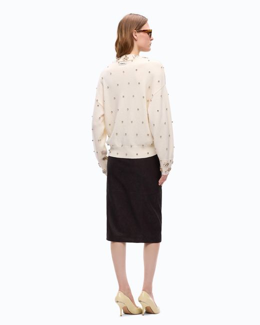 Pinko Natural Wool And Cashmere Sweater With Jewel Appliqués