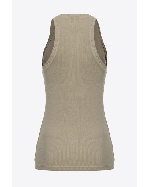 Pinko Natural Ribbed Top With Logo