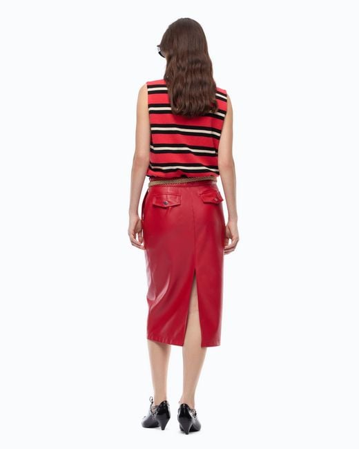 Pinko Red Nappa Leather-Effect Pencil Skirt