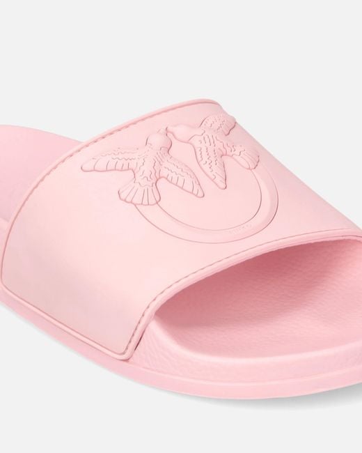 Pinko Pink Rubber Slip-On Sandals With Love Birds Maxi Logo