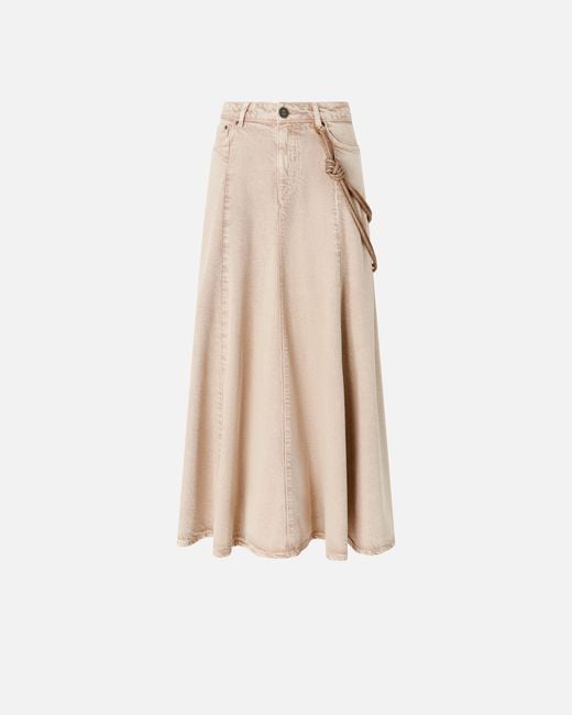 Pinko Natural Denim Midi Skirt With Jewel Cord