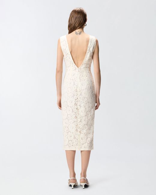Pinko White Floral Lace Dress With Plunging Rear Neckline