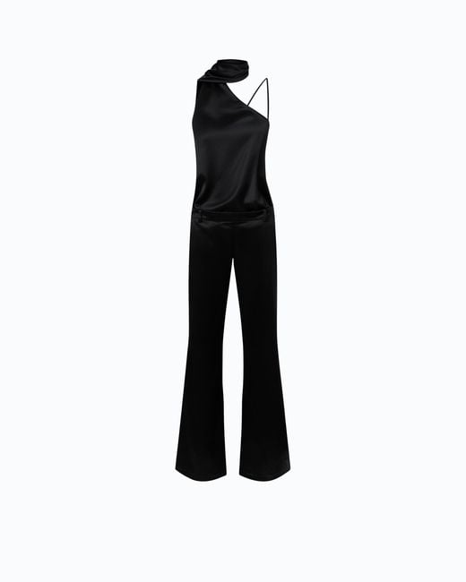 Pinko Black Long Satin Jumpsuit With Sash
