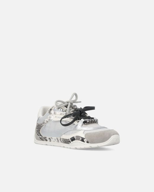Pinko White Python-Print Sneakers With Double Laces
