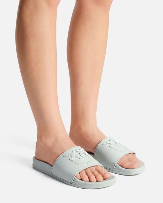 Pinko White Rubber Slip-On Sandals With Love Birds Maxi Logo