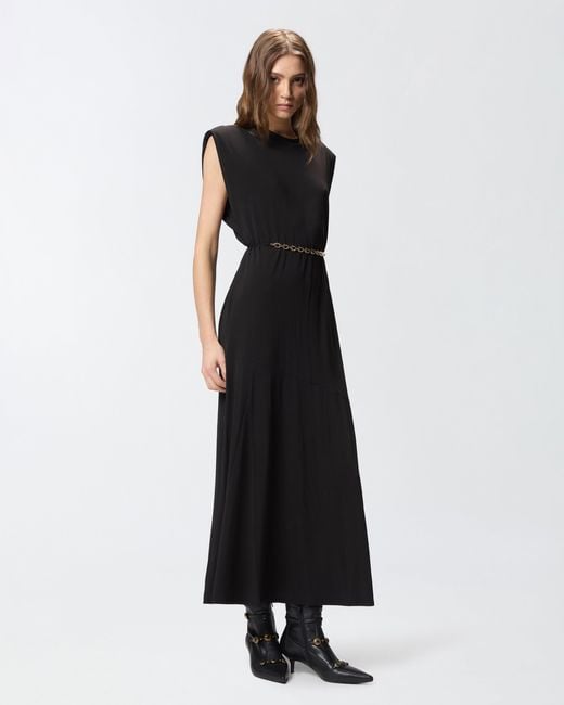 Pinko Black Sleeveless Long Dress With Chain