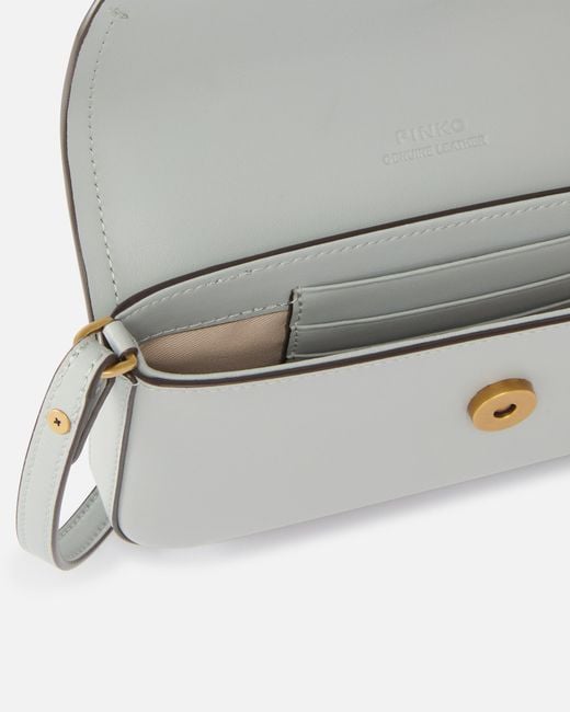 Pinko Gray Saddle Flat Medium Shoulder Bag