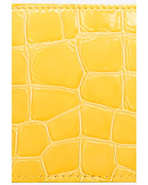 Pinko Yellow Galleria Card Holder In Shiny Coloured Croc-print Leather