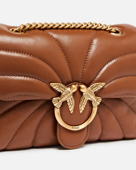 Pinko Brown Love Bag Puff Butterfly Mini Nappa Leather Crossbody Bag