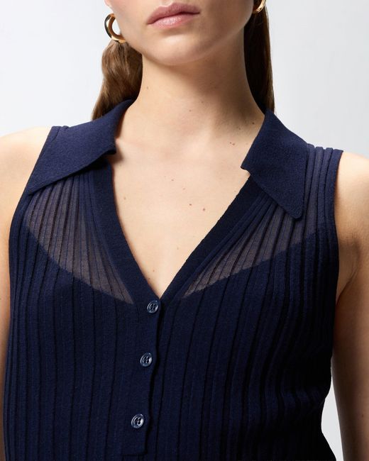 Pinko Blue Ribbed Polo Vest Top