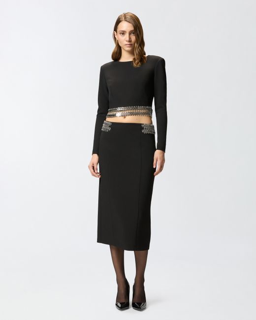 Pinko Black Midi Skirt With Metal Embellishments