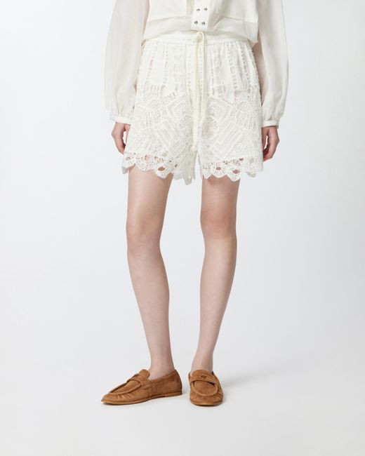 Pinko White Macramé Shorts With Openwork