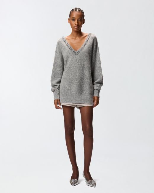 Jersey De Mezcla De Lana Con Bordado Joya, Gris-Monumento Gr Pinko de color Gray