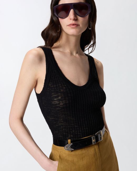 Pinko Black Ribbed Vest Top With Logo