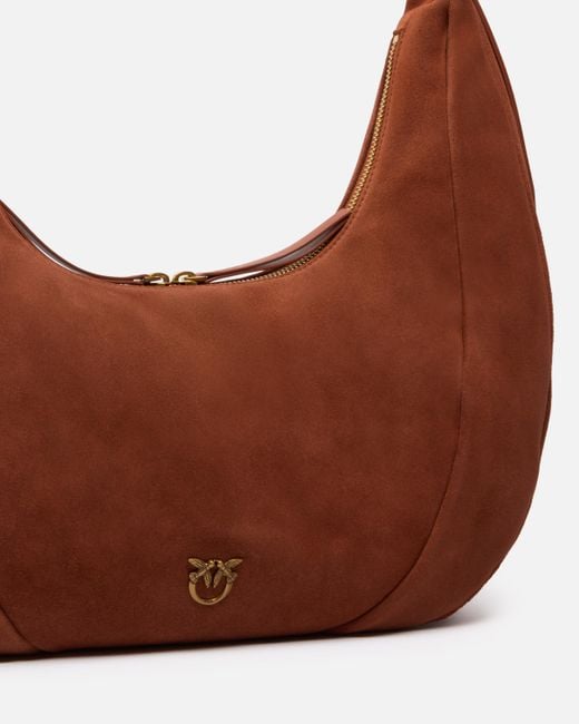 Pinko Brown Large Suede Hobo Shoulder Bag With Leather Handle