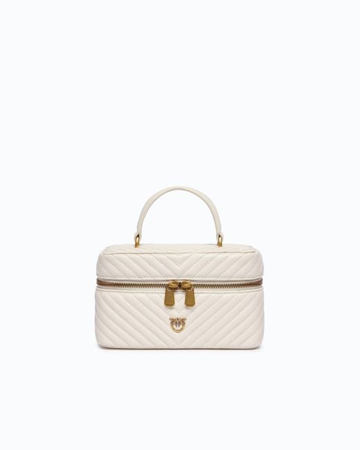 Pinko White Small Beauty Case With Shoulder Strap Chevron Nappa
